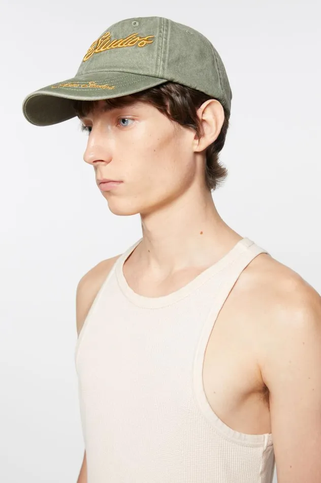 Acne Studios Logo Cap Sage Green Men Hats