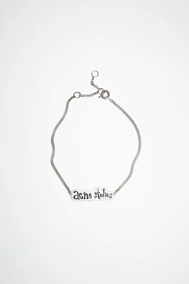 Acne Studios Logo Label Necklace Silvergrey Men Jewellery