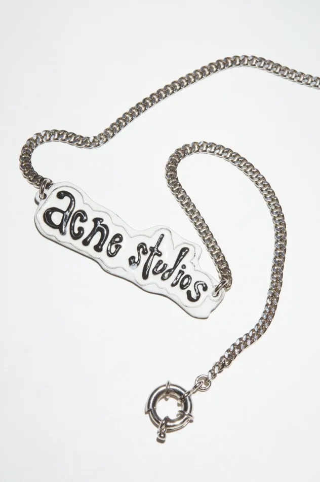 Acne Studios Logo Label Necklace Silvergrey Men Jewellery