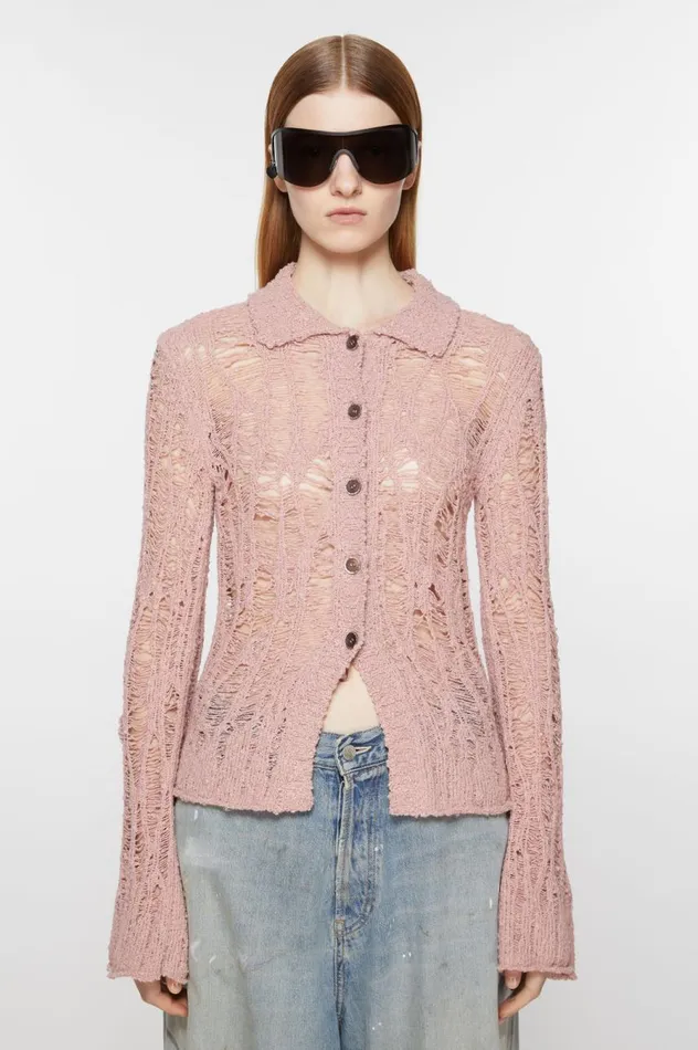 Acne Studios Loose Knit Cardigan Pastel Pink Women Knitwear