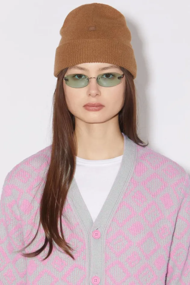 Acne Studios Micro Face Patch Beanie Toffee Brown Women Hats