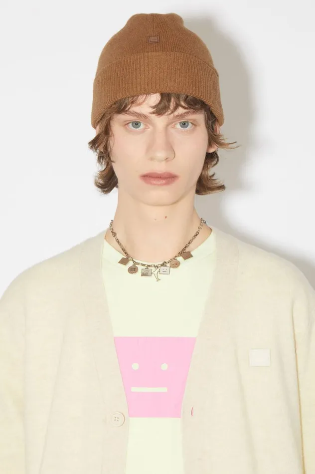 Acne Studios Micro Face Patch Beanie Toffee Brown Women Hats
