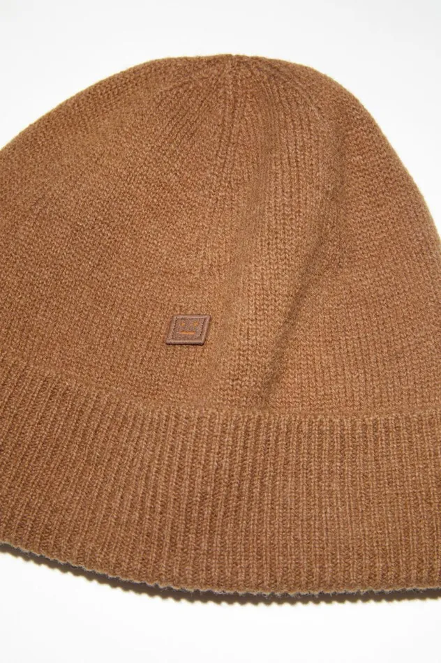 Acne Studios Micro Face Patch Beanie Toffee Brown Women Hats