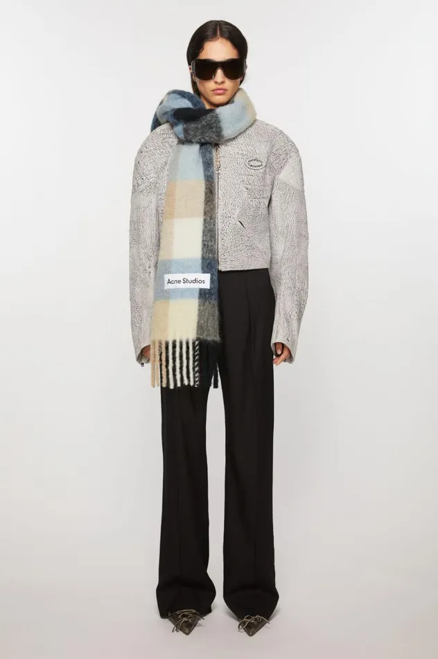 Acne Studios Mohair Checked Scarf Bluebeigeblack Men Scarves