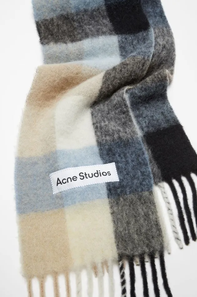 Acne Studios Mohair Checked Scarf Bluebeigeblack Men Scarves