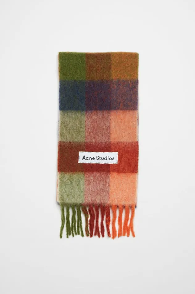 Acne Studios Mohair Checked Scarf Orangegreen Women Scarves