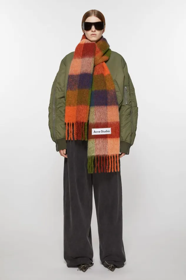 Acne Studios Mohair Checked Scarf Orangegreen Women Scarves