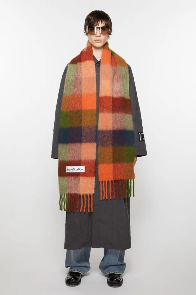 Acne Studios Mohair Checked Scarf Orangegreen Women Scarves