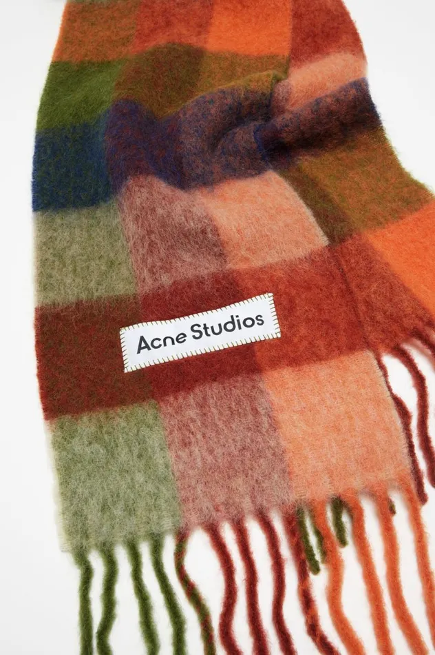 Acne Studios Mohair Checked Scarf Orangegreen Women Scarves