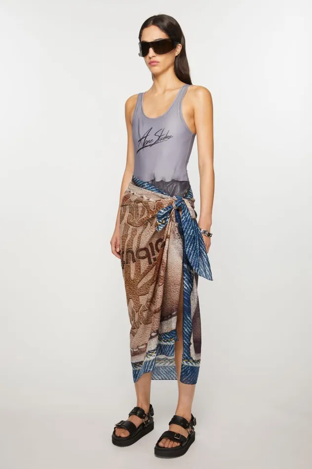 Acne Studios Oversized Print Scarf Beigeblue Women Scarves