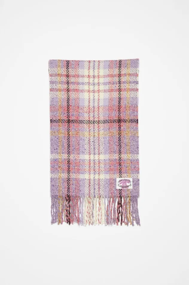 Acne Studios Plaid Fringe Scarf Violet Purple Women Scarves