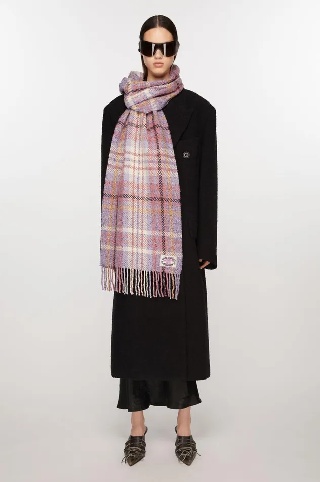 Acne Studios Plaid Fringe Scarf Violet Purple Women Scarves