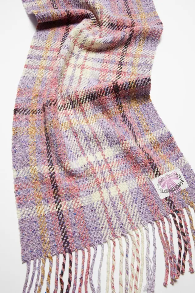 Acne Studios Plaid Fringe Scarf Violet Purple Women Scarves