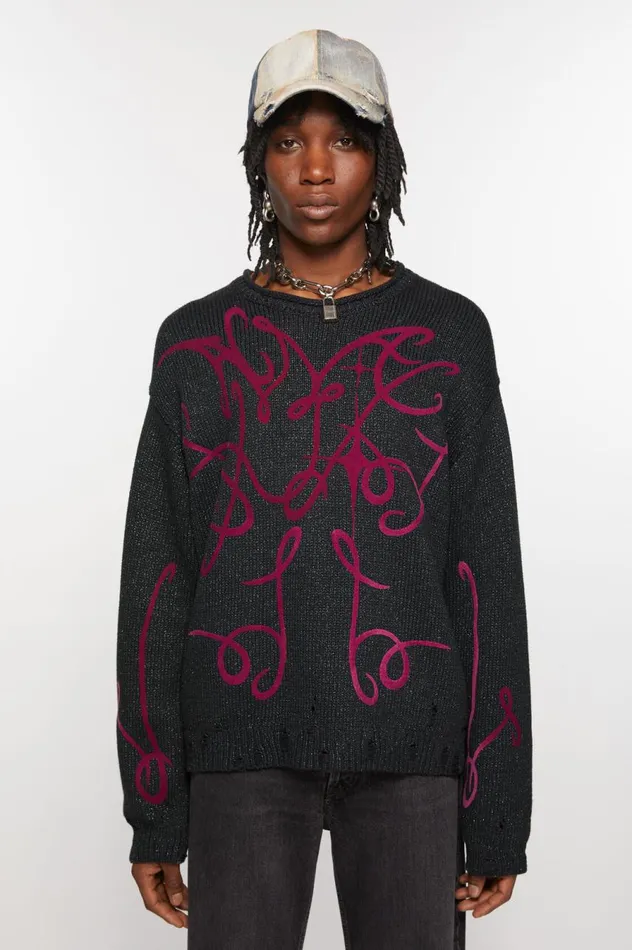 Acne Studios Printed Jumper Greymulti Men Knitwear