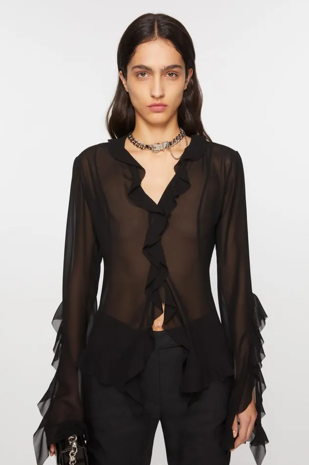Acne Studios Ruffle Blouse Black Women Shirts and Blouses