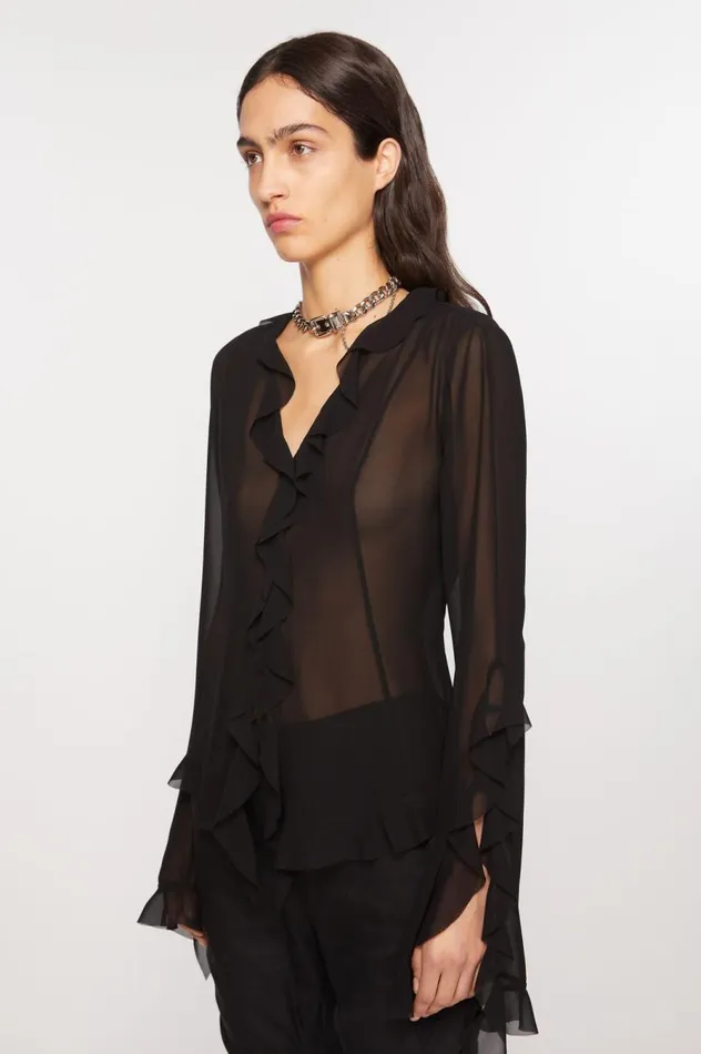 Acne Studios Ruffle Blouse Black Women Shirts and Blouses