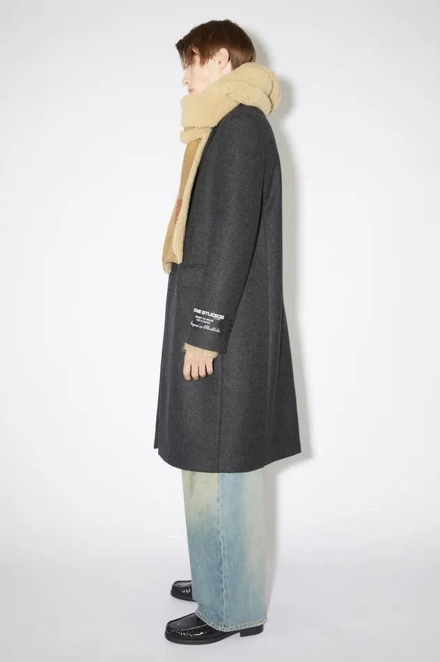 Acne Studios Singlebreasted Wool Blend Coat Dark Grey Melange Men Outerwear
