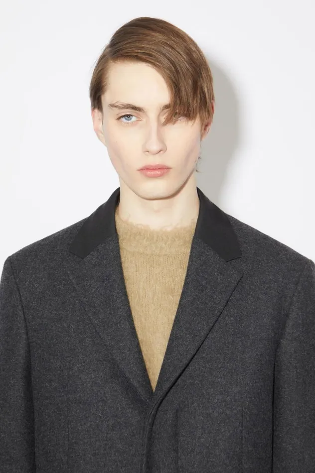 Acne Studios Singlebreasted Wool Blend Coat Dark Grey Melange Men Outerwear