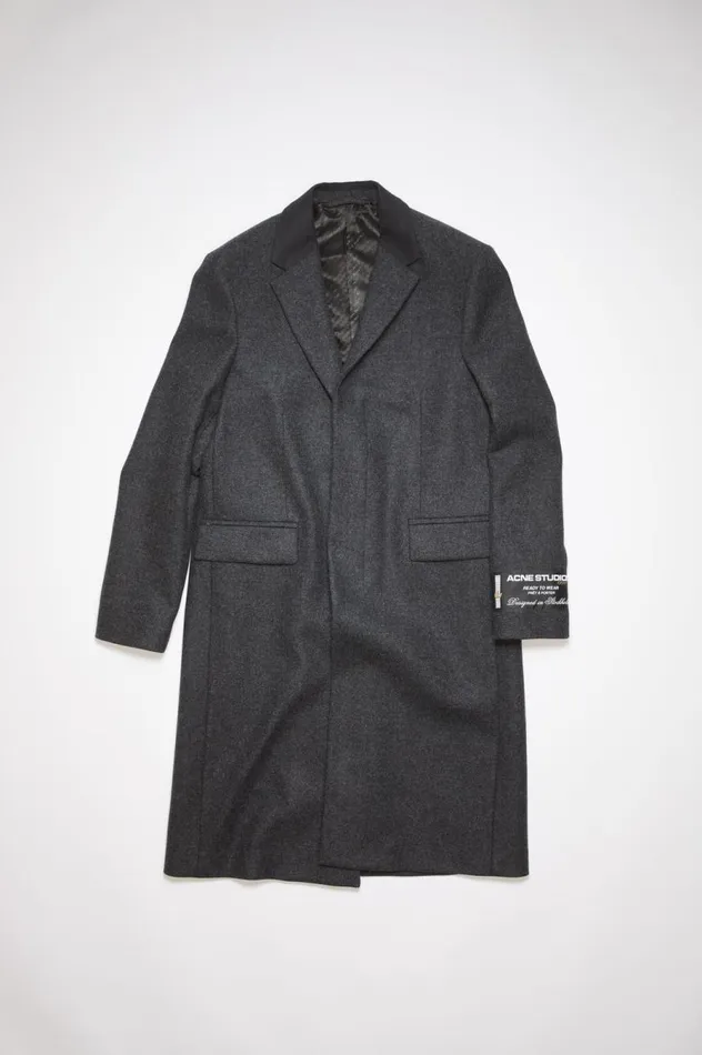 Acne Studios Singlebreasted Wool Blend Coat Dark Grey Melange Men Outerwear