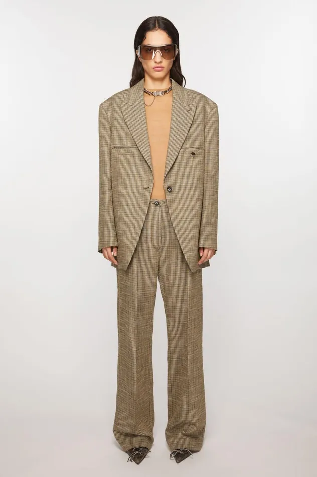 Acne Studios Tailored Linen Blend Trousers Multi Brown Women Trousers