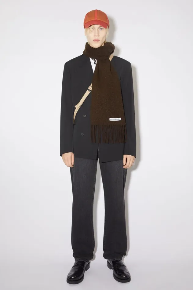 Acne Studios Wool Fringe Scarf Chocolate Brown Men Scarves