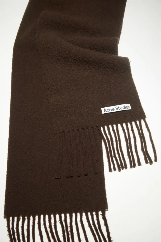 Acne Studios Wool Fringe Scarf Chocolate Brown Men Scarves