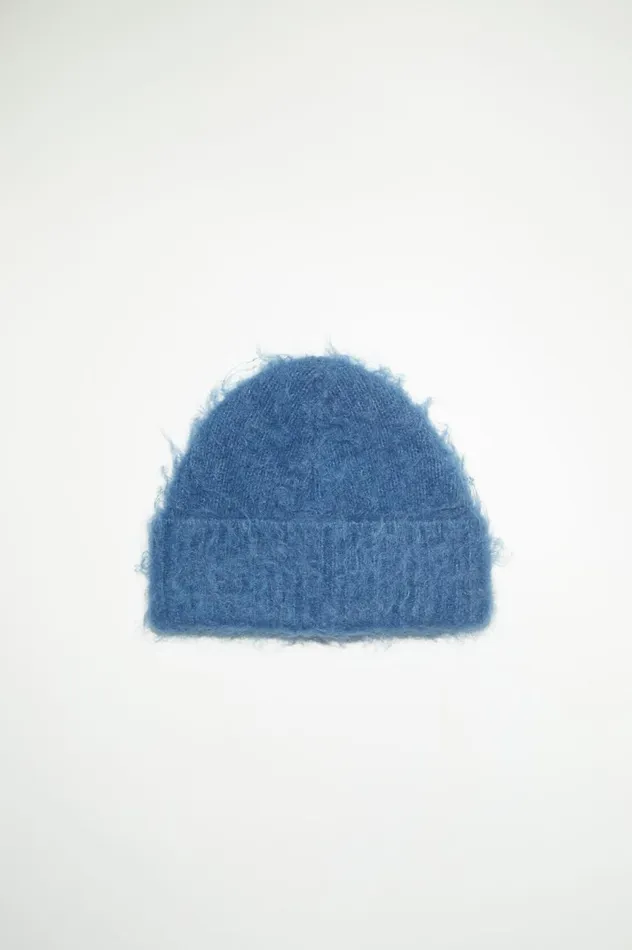 Acne Studios Wool Mohair Beanie Denim Blue Women Hats