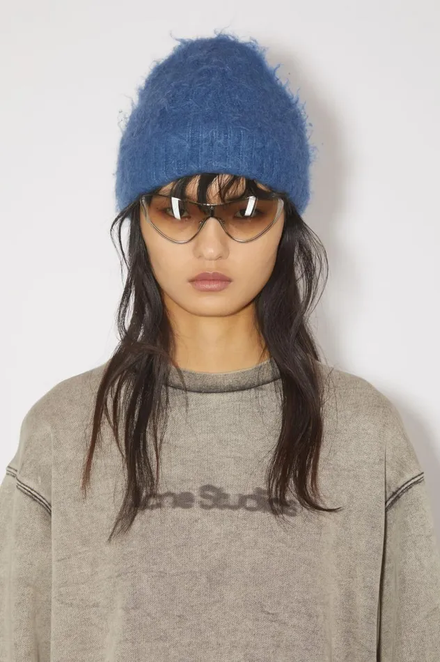 Acne Studios Wool Mohair Beanie Denim Blue Women Hats