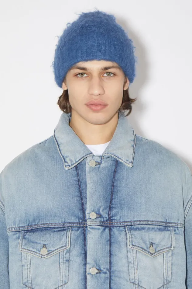 Acne Studios Wool Mohair Beanie Denim Blue Women Hats