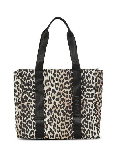 BagsClothing GANNI Leopard Print Medium Leopard Tech Tote Leopard
