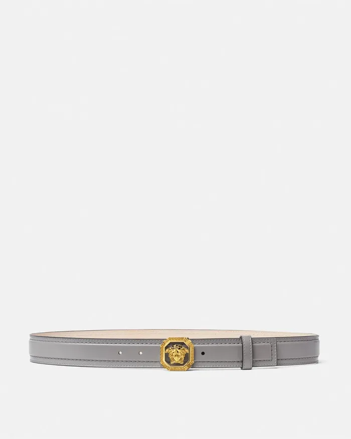 Belts Men Versace La Medusa Leather Belt 35 Cm Gray