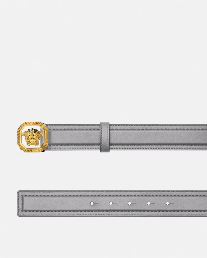 Belts Men Versace La Medusa Leather Belt 35 Cm Gray