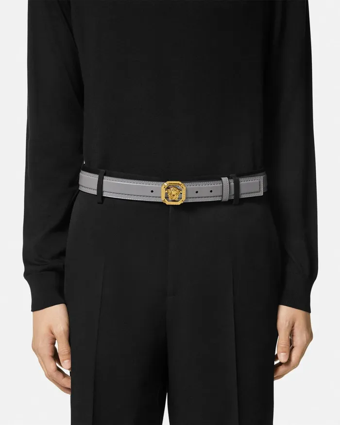Belts Men Versace La Medusa Leather Belt 35 Cm Gray