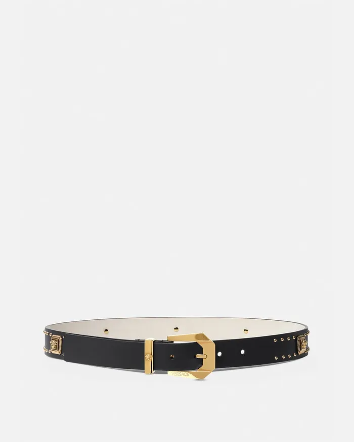 Belts Women Versace Medusa Heritage Studded Leather Belt 3 Cm Blackgold