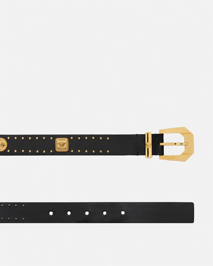 Belts Women Versace Medusa Heritage Studded Leather Belt 3 Cm Blackgold