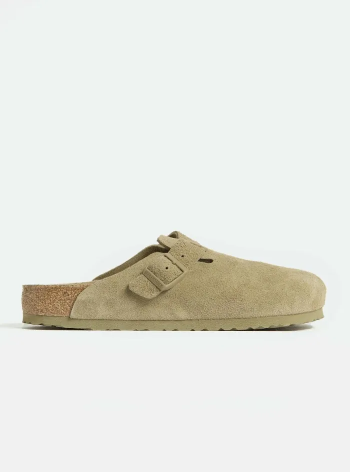 Birkenstock Boston Soft Foot Bed In Faded Khaki Suede Men Universal Works Footwear