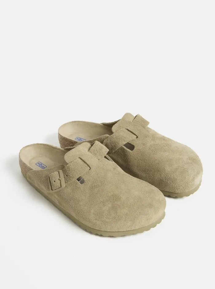 Birkenstock Boston Soft Foot Bed In Faded Khaki Suede Men Universal Works Footwear
