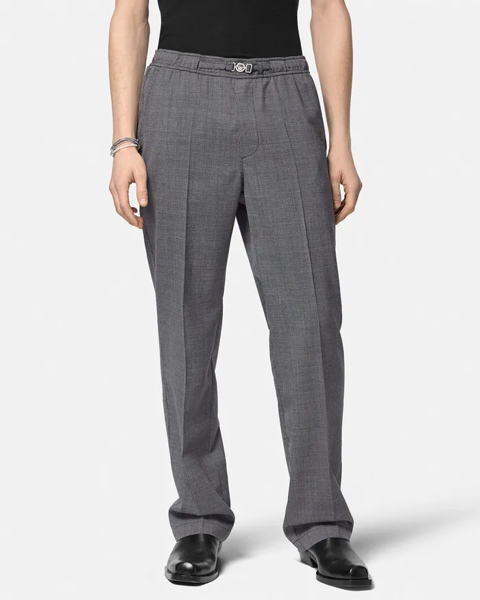 Blazers and Suits Men Versace Houndstooth Wool Pants Gray