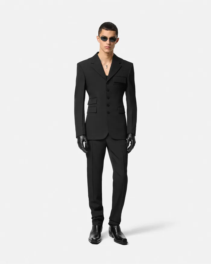 Blazers and Suits Men Versace Light Wool Formal Trousers Black