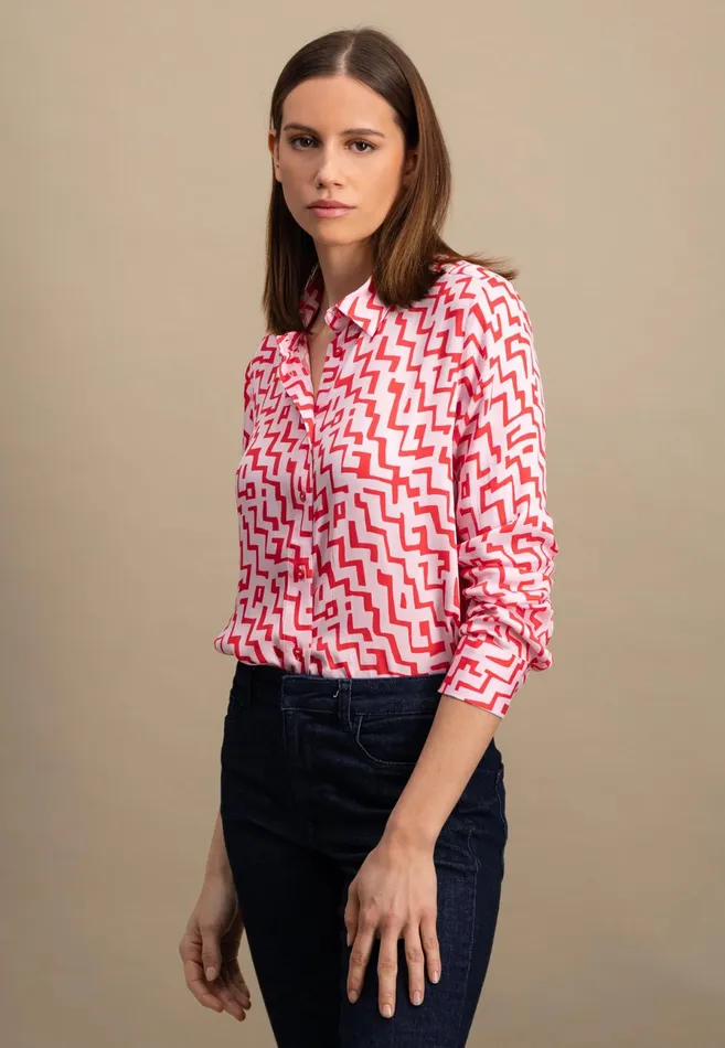 Blouses Women FYNCHHATTON Blouse With A Caps Collar And Pattern Sandsummer Red