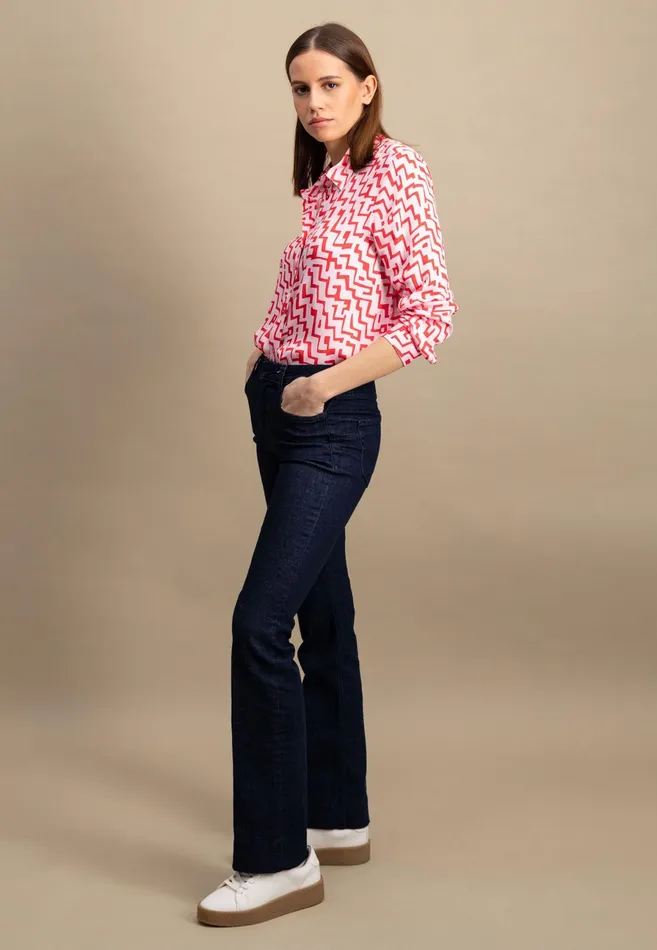 Blouses Women FYNCHHATTON Blouse With A Caps Collar And Pattern Sandsummer Red