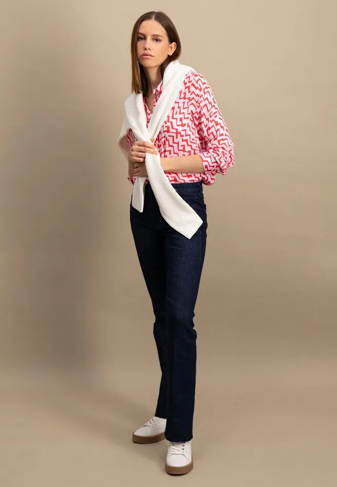 Blouses Women FYNCHHATTON Blouse With A Caps Collar And Pattern Sandsummer Red