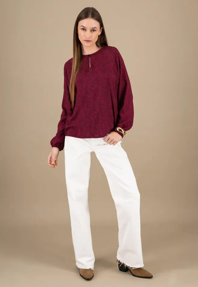 Blouses Women FYNCHHATTON Blouse With Subtle Dot Pattern Crimson Redblue Purpleash