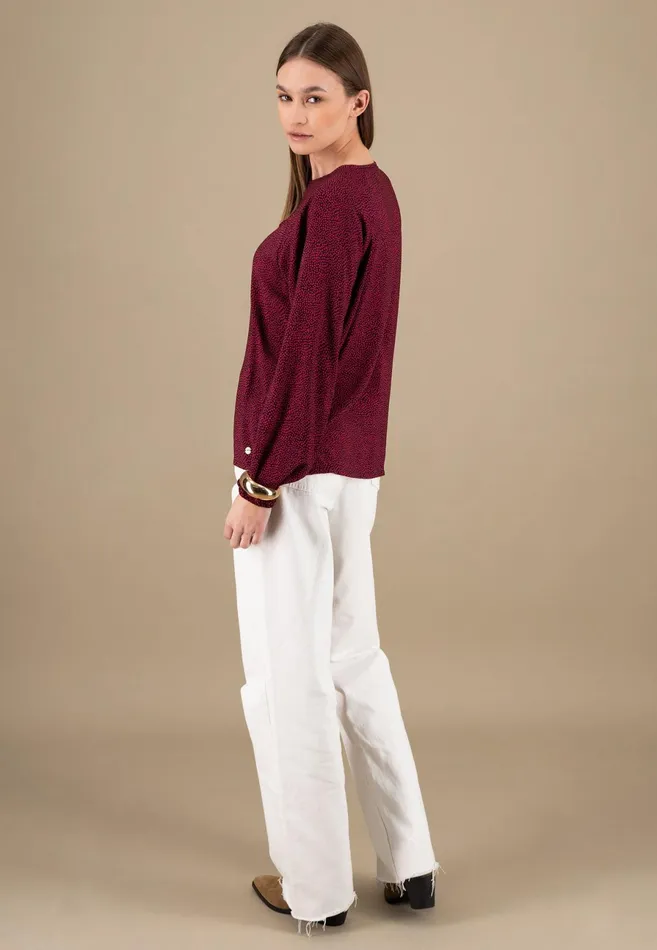 Blouses Women FYNCHHATTON Blouse With Subtle Dot Pattern Crimson Redblue Purpleash