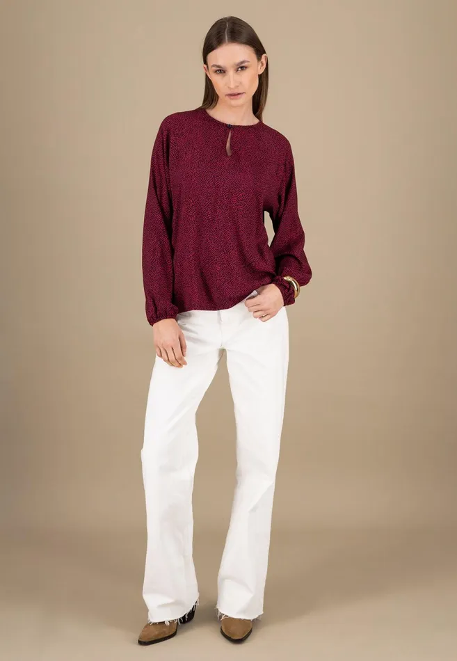 Blouses Women FYNCHHATTON Blouse With Subtle Dot Pattern Crimson Redblue Purpleash