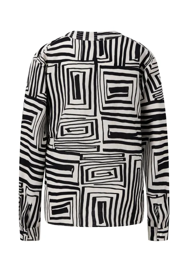 Blouses Women FYNCHHATTON Linen Blouse With Graphics Pattern Black Blouses Women FYNCHHATTON Linen Blouse With Graphics Pattern Black