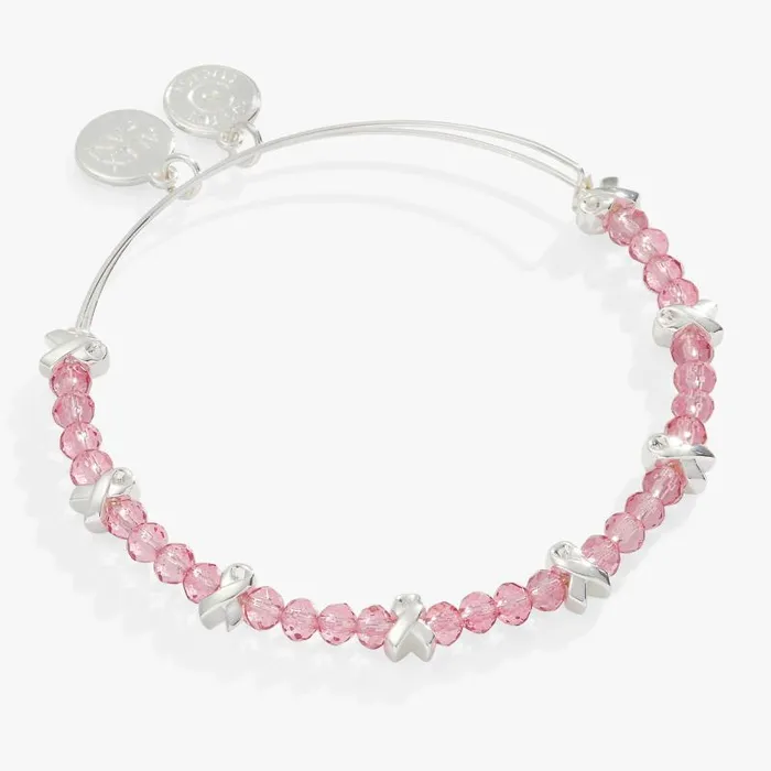 Bracelets Women Alex And Ani Breast Cancer Awareness Pink Ribbon Bangle Silver
