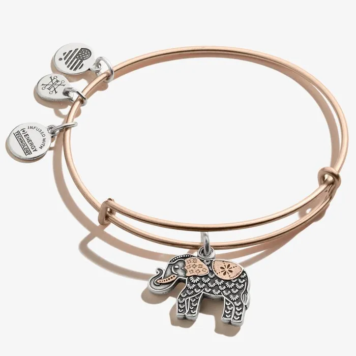 Bracelets Women Alex And Ani Elephant Charm Bangle TwoTone Rafaelian Rose Gold