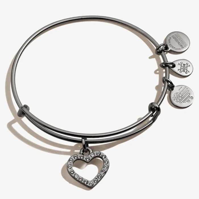 Bracelets Women Alex And Ani Pav Heart Charm Bangle Midnight Silver