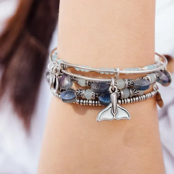 Bracelets Women Alex And Ani Whale Tail Charm Bangle Rafaelian Silver